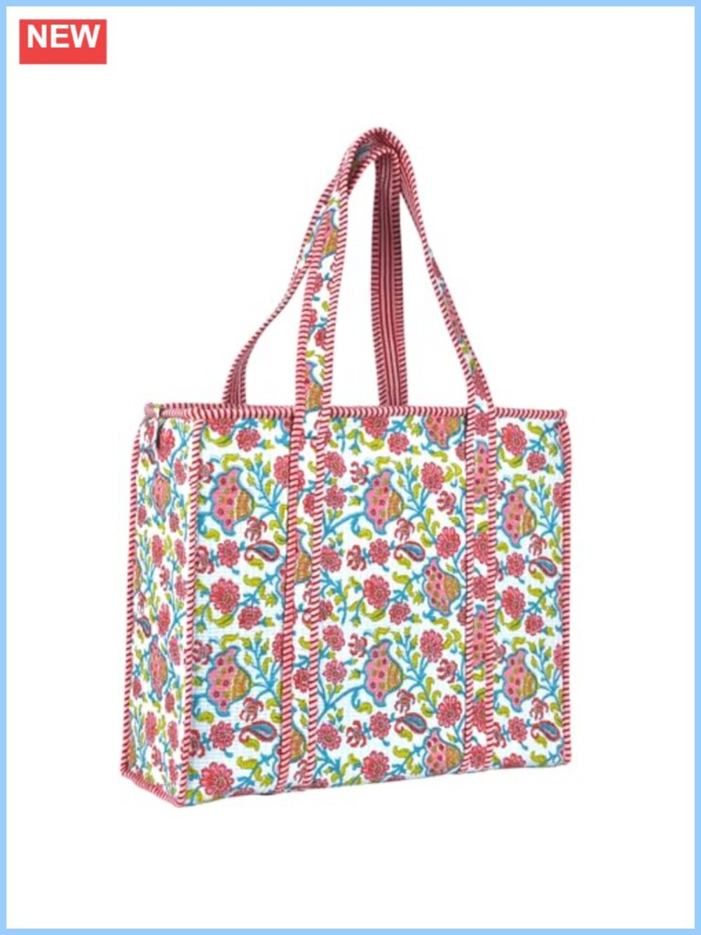 Quilted Cotton Tote Bag Large Zip Shoulder Bag Travel Work